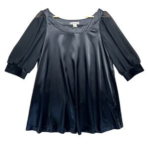 Black Satin blouse Sheer Sleeve Whimisigoth Cocktail Career Glam Chic‎ Medium